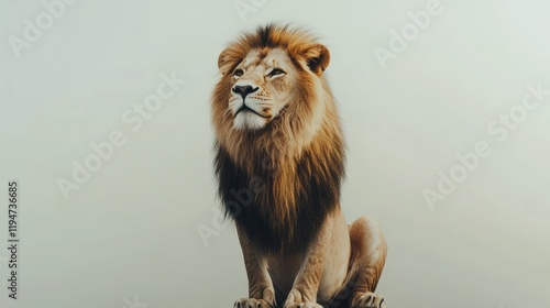 Majestic lion in a studio setting; wildlife portrait; possible use in nature documentaries or animal print design photo