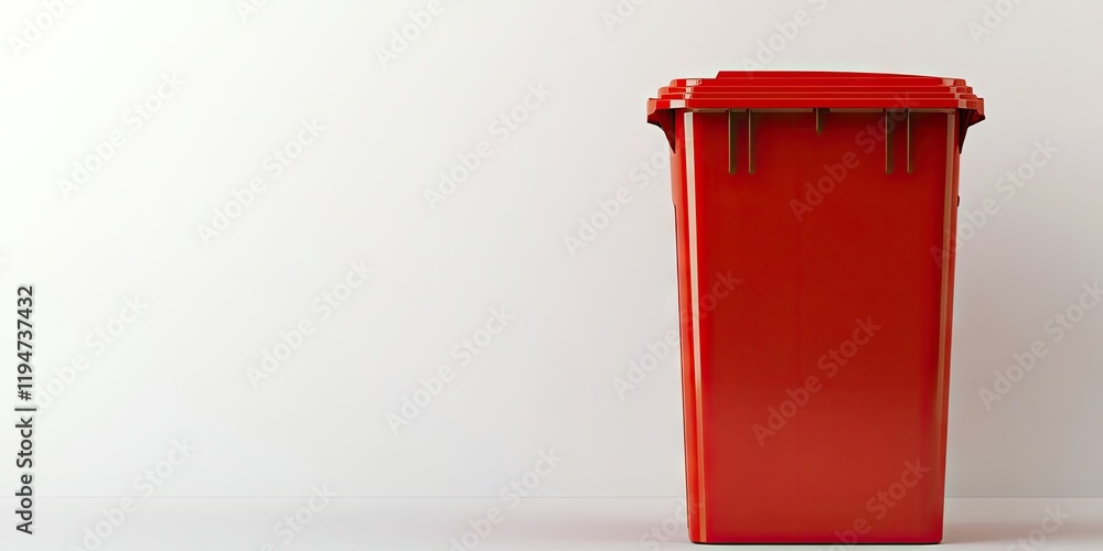 Red recycling bin positioned slightly off-center against a clean white background highlighting its sleek design and ample copyspace for text. Red recycling bin positioned slightly off-center against a clean white background highlighting its sleek design and ample copyspace for text.
