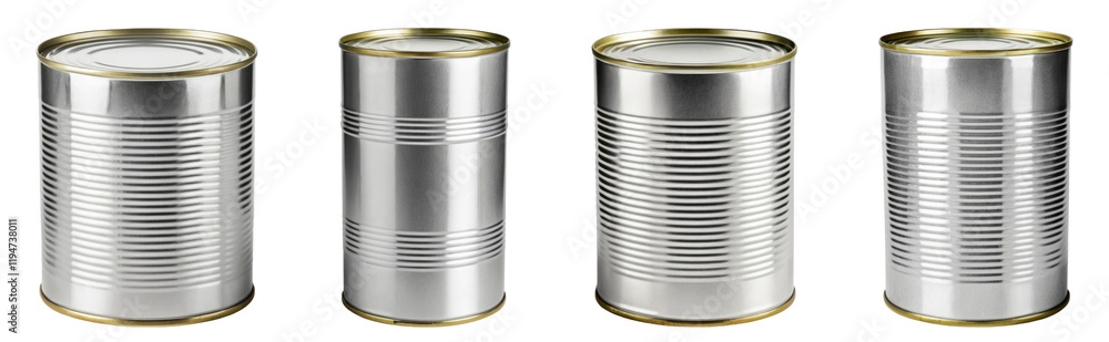 Silver Tin Can on a White Background, PNG set Silver Tin Can on a White Background, PNG set