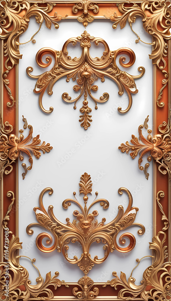 Decorative Baroque Frame with Golden Floral Elements