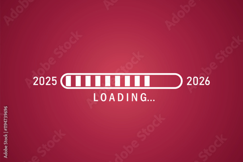 2025 to 2026 loading bar on red background. Vector illustration. Eps 10.
