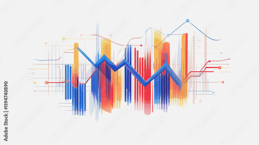 Obraz premium Abstract white background with Colorful charts and graphs with statistics to innovative analyze business potential and forecast future development of companies growth.