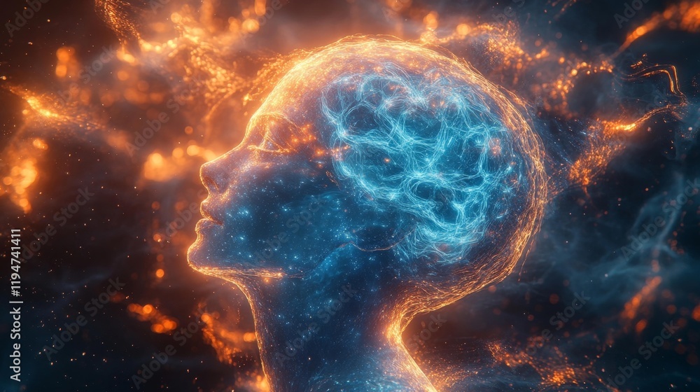 Glowing Neural Brain Concept with Energy Pathways. Generative AI Glowing Neural Brain Concept with Energy Pathways. Generative AI