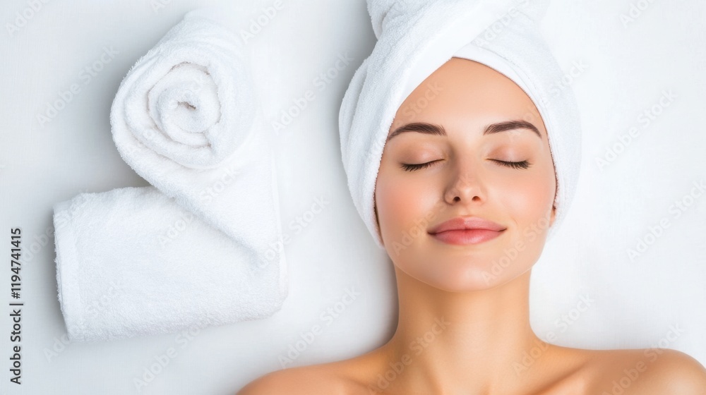 Relaxing young woman with a towel on her head enjoying a spa treatment at a wellness center for rejuvenation Relaxing young woman with a towel on her head enjoying a spa treatment at a wellness center for rejuvenation
