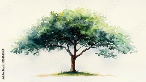 Minimalistic Watercolor Tree Illustration. Generative AI photo