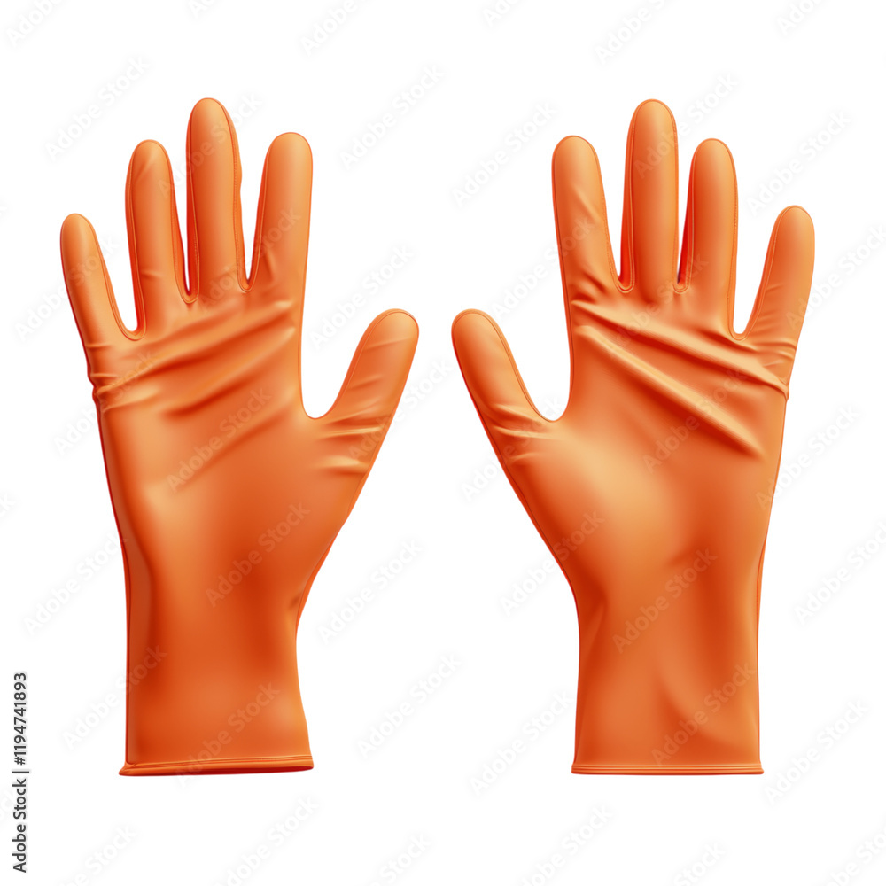 Obraz premium Orange Rubber Gloves for Cleaning and Protection Isolated on transparent background