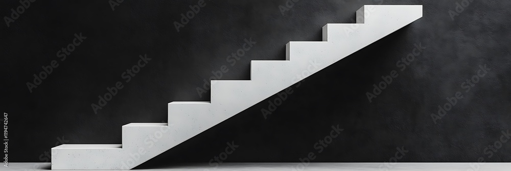 Obraz premium A minimalist white staircase ascends against a dark wall, highlighting modern design and architectural elegance.