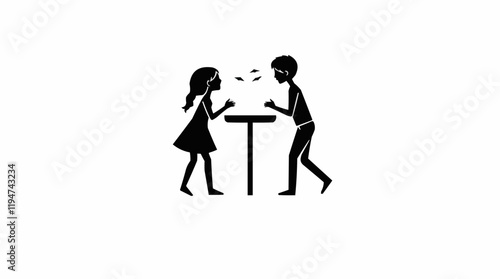 Silhouette of two children arguing at a table 