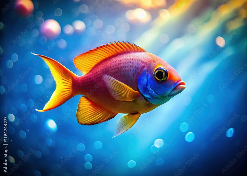 Naklejka premium Minimalist Underwater Scene: Darting Fish in Blue