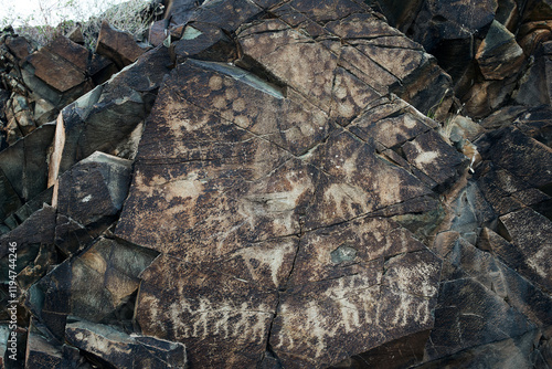 Petroglyphs in Tamgaly. Tamgaly is a petroglyph site in the Almaty region of Kazakhstan. Tamgaly became a UNESCO World Heritage Site in 2004. Tamgaly is located 170 km  northwest of Almaty.