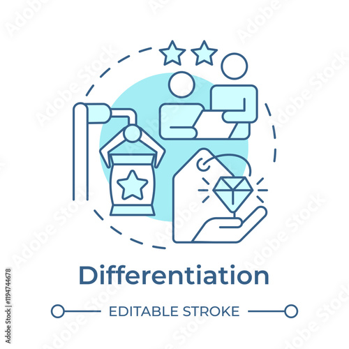 Differentiation soft blue concept icon. Unique products and services. Competitive advantage of business. Round shape line illustration. Abstract idea. Graphic design. Easy to use in article