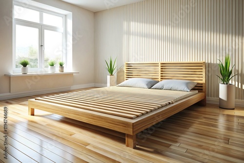 Modern Slatted Bed Base, Empty Copy Space Left,  Bedroom Furniture photo