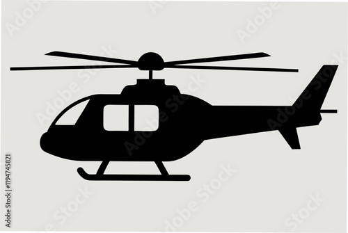 Helicopter silhouette black vector art illustration.