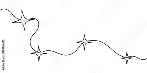 hand draw doodle stars illustration in continuous line arts style vector, Star continuous one line drawing vector illustration, Premium vector, Hand drawn doodle star in continuous line art style. 
