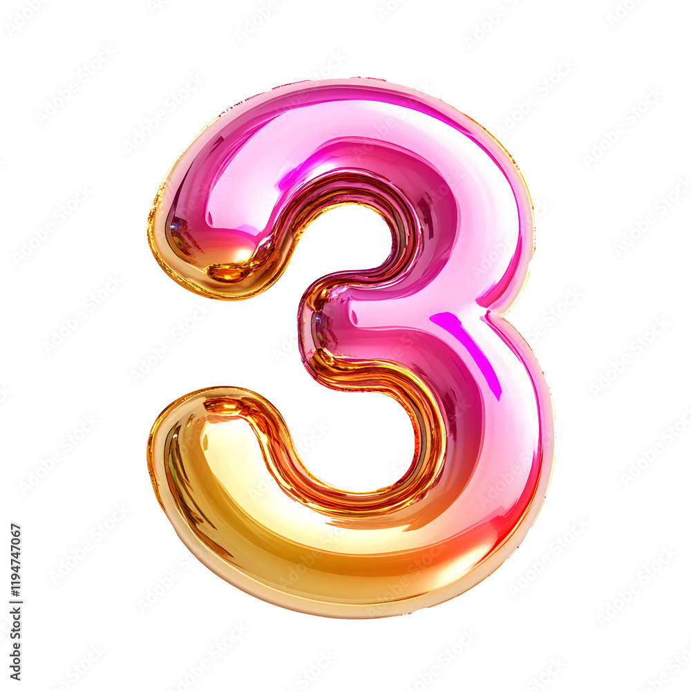Pink and Gold Number 3 Balloon Isolated on White Background Pink and Gold Number 3 Balloon Isolated on White Background