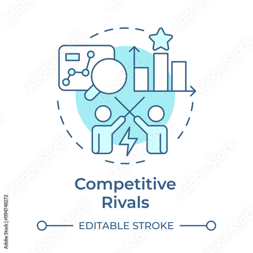 Competitive rivals soft blue concept icon. Intensity of competition within industry. Porter 5 forces. Round shape line illustration. Abstract idea. Graphic design. Easy to use in brochure