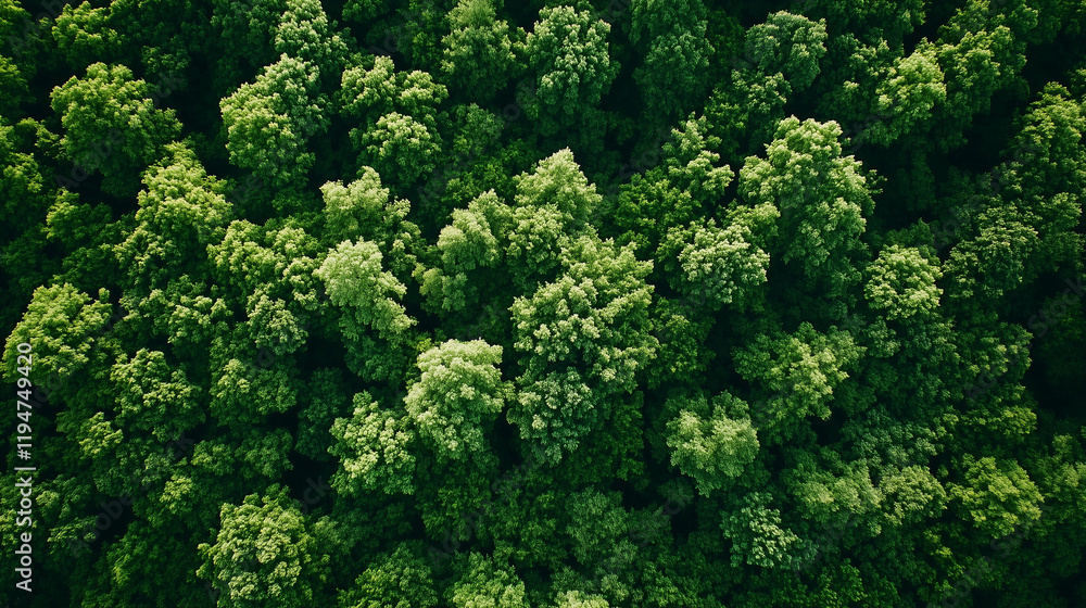 Naklejka premium Lush green forest canopy from aerial perspective