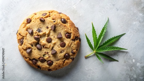 Wallpaper Mural A delicious chocolate chip cookie and a cannabis leaf on a neutral background Torontodigital.ca
