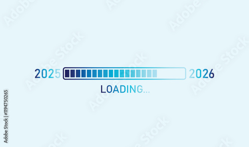 Loading progress bar of 2025 to 2026 happy new year isolated on lite blue background