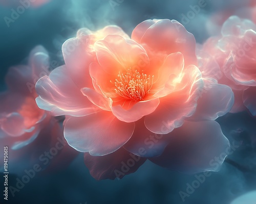 Glowing peach blossom flower.