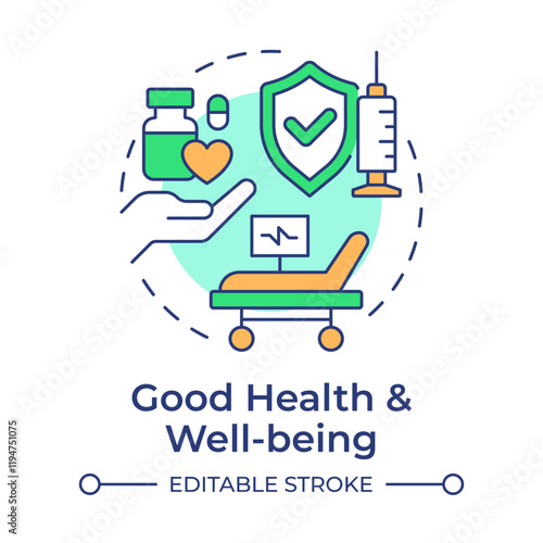 Good health and well being multi color concept icon. Pharmaceutical treatment, medicine. Round shape line illustration. Abstract idea. Graphic design. Easy to use in infographic, presentation