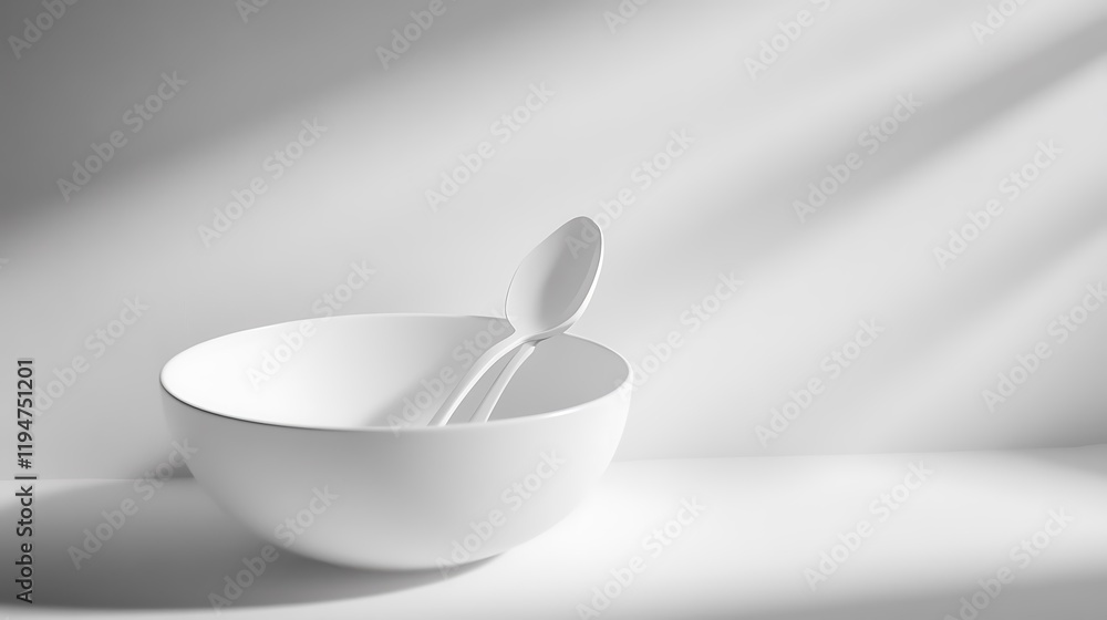 Spoon and fork in a white bowl minimal style Spoon and fork in a white bowl minimal style