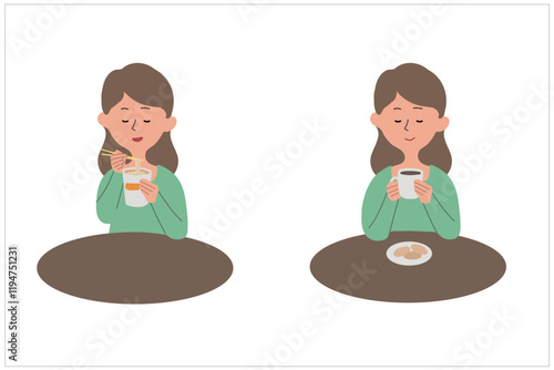 食事をする女性のイラスト