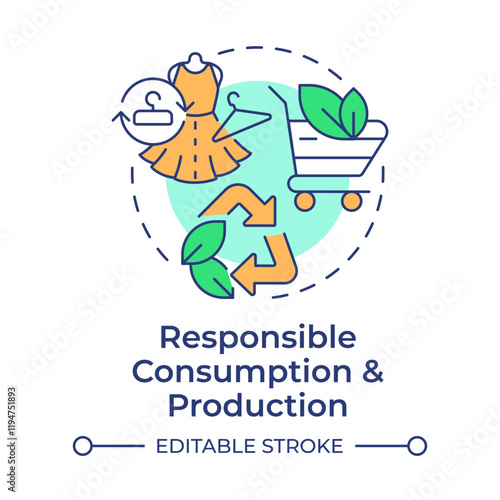 Responsible consumption and production multi color concept icon. Ecology preservation, recycling. Round shape line illustration. Abstract idea. Graphic design. Easy to use in infographic