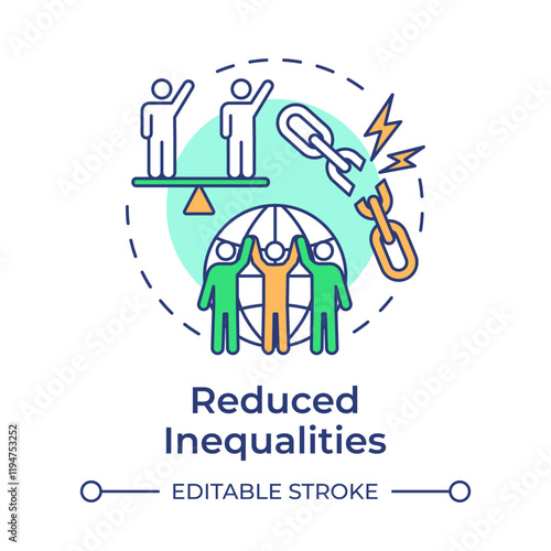 Reduced inequalities multi color concept icon. Social equality, community. Political inclusion. Round shape line illustration. Abstract idea. Graphic design. Easy to use in infographic, presentation