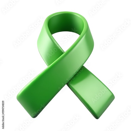 green awareness ribbon on white