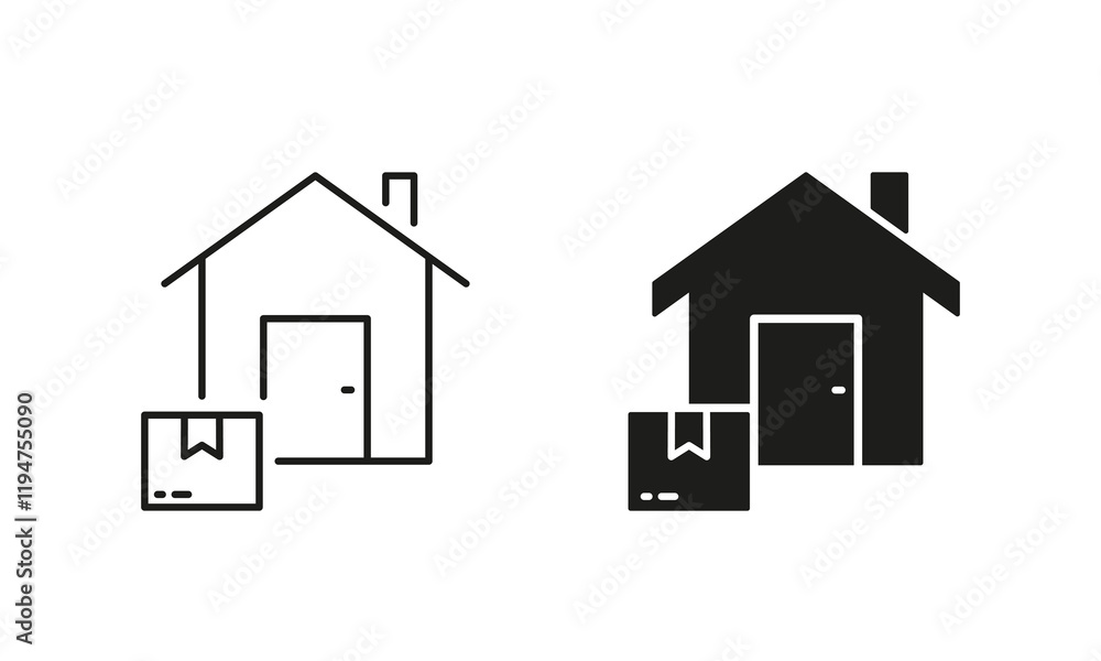 Address Delivery Symbol. Home Delivery Service Line and Silhouette Icon Set. Order Shipping To Door Pictogram. Editable Stroke. Isolated Vector Illustration Address Delivery Symbol. Home Delivery Service Line and Silhouette Icon Set. Order Shipping To Door Pictogram. Editable Stroke. Isolated Vector Illustration