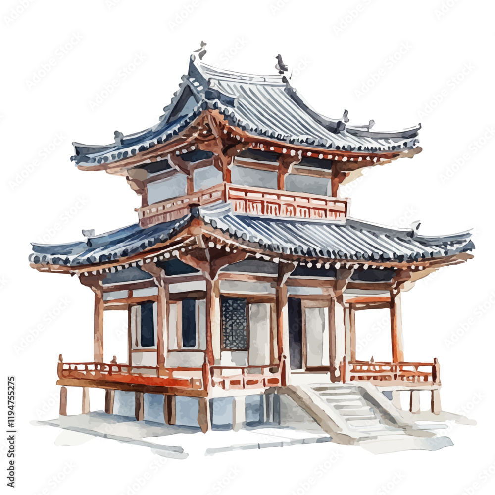 A watercolor painting of traditional architecture, isolated on a white background. Traditional architecture vector.
A watercolor painting of traditional architecture, isolated on a white background. Traditional architecture vector.