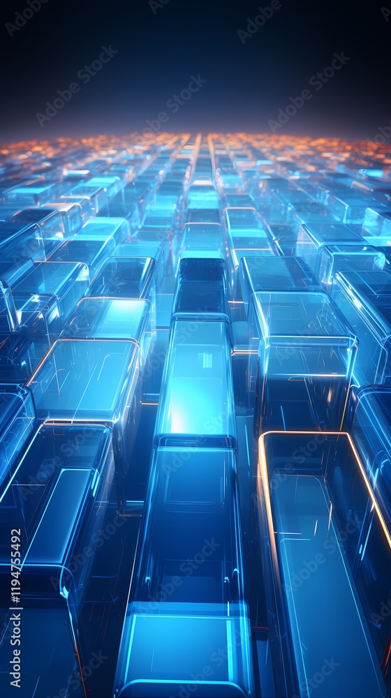 Obraz premium Digital technology blue glass light effect poster background