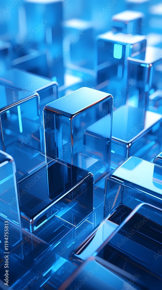 Obraz premium Digital technology blue glass light effect poster background