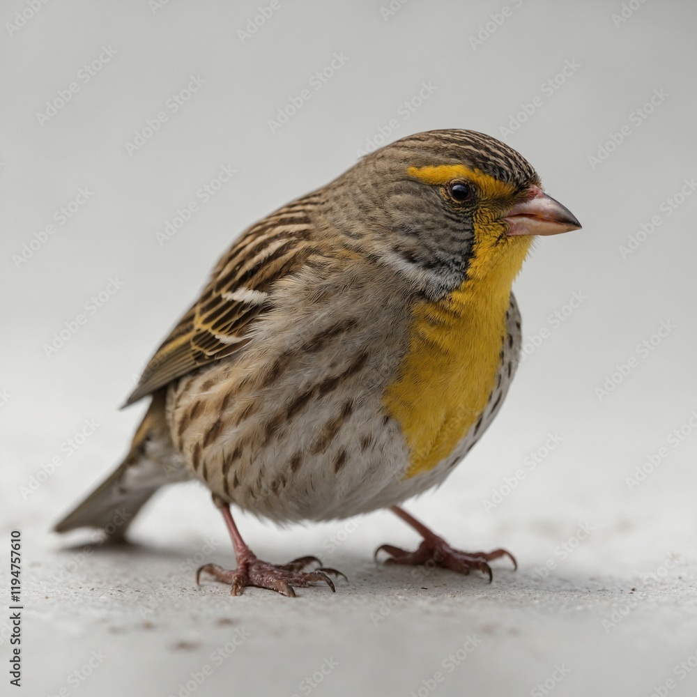 A Finch with subtle brown and yellow hues, resting calmly on a white surface. A Finch with subtle brown and yellow hues, resting calmly on a white surface.