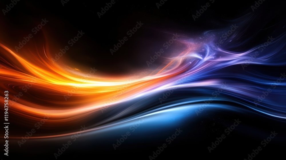 Obraz premium Abstract Energy Flow: A vibrant and dynamic abstract artwork featuring a mesmerizing blend of fiery orange and cool blue energy, flowing and swirling against a dark backdrop.