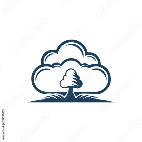 cloud silhouette vector line art logo