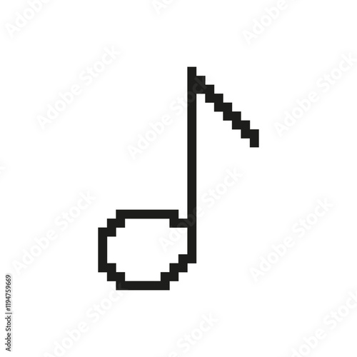 Pixelated Musical Note Icon. Melody and Sound Symbol in Pixel Art Style. Symbol of Melody, Tune, and Audio. Isolated Vector Illustration