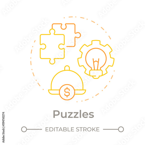 Puzzles dishes duo tone concept icon. High profit with low popularity. Menu engineering matrix. Round two color outline illustration. Abstract vector design. Easy to use in presentation