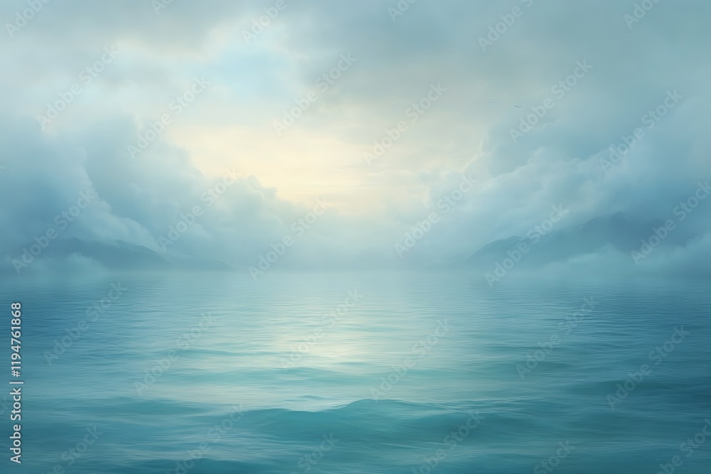 Fototapeta premium Serene seascape with misty clouds.