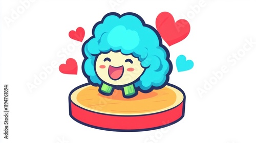 Joyful cartoon character with blue hair on a platform cute illustration digital art playful atmosphere photo