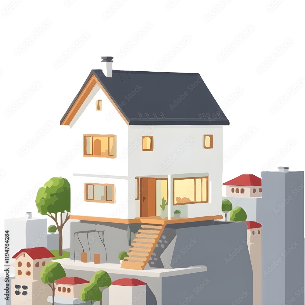 Depict a compact earthquake-resistant house ideal for high-density cities. Depict a compact earthquake-resistant house ideal for high-density cities.