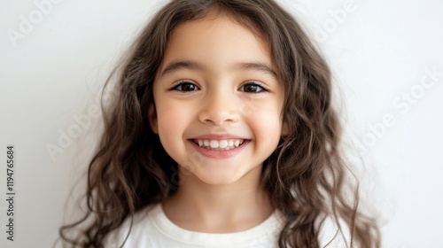 a young girl with long hair smiling at the camera