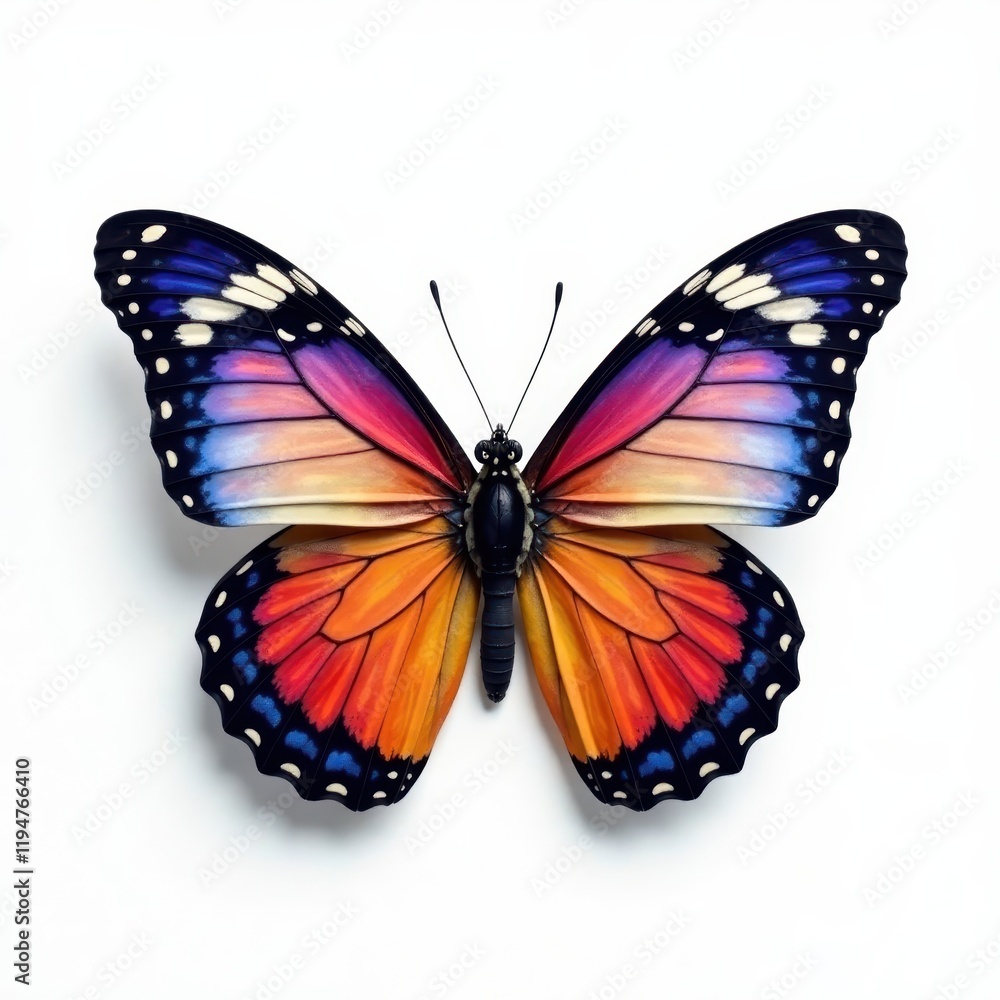 Obraz premium Colorful butterfly isolated on pure white surface, floral, white, nature
