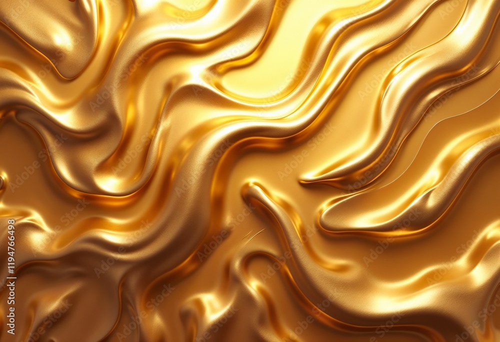 Fototapeta premium Luxurious golden liquid texture with graceful flowing patterns and reflections 