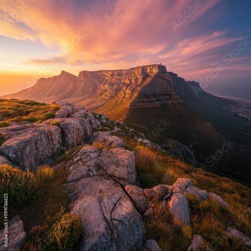 Dramatic Sunset Over Table Mountain, Cape Town