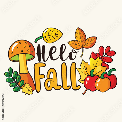 Hello Fall T shirt design editable vector stroke saddle icon on white background