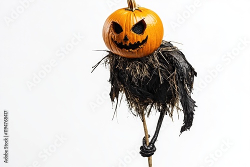 A jack-o-lantern sitting atop a pole, ready for Halloween festivities photo