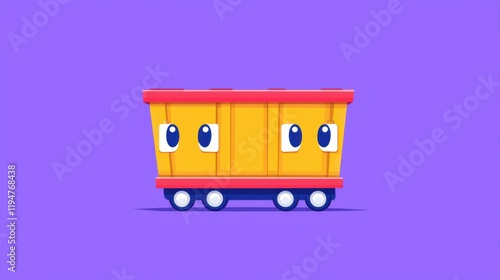Colorful cartoon train car playing on purple background digital art fun whimsical animation