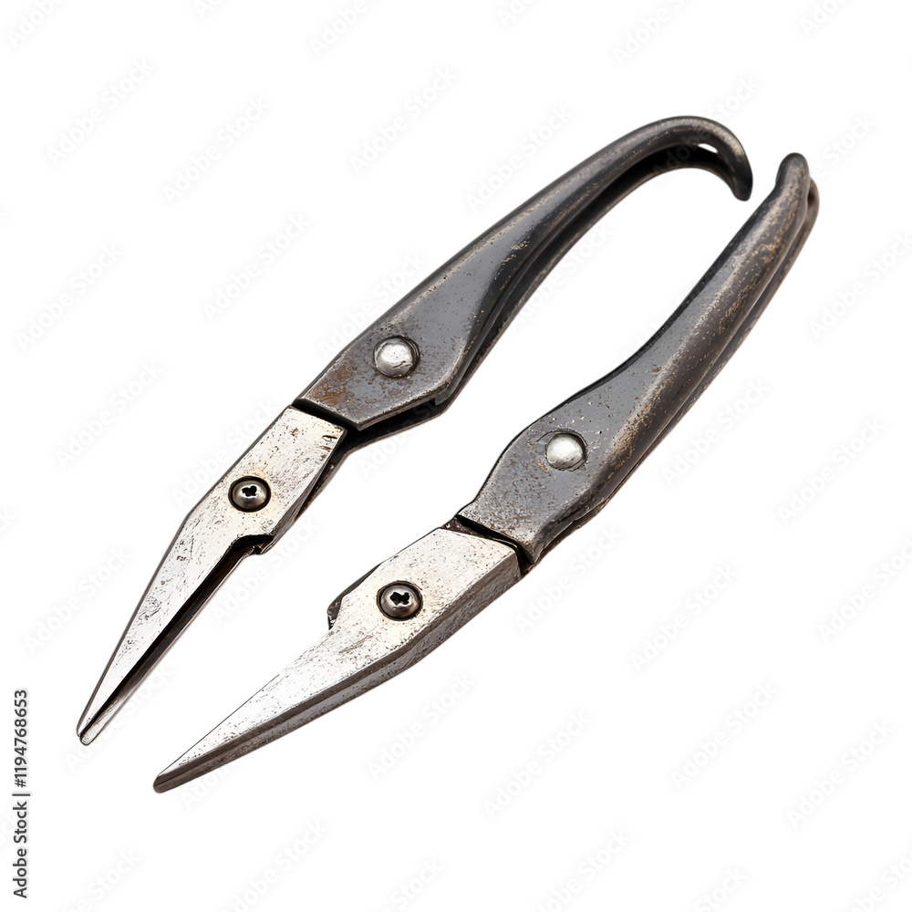 A pair of sturdy pliers with a metal finish and ergonomic handles, isolated on white background. A pair of sturdy pliers with a metal finish and ergonomic handles, isolated on white background.